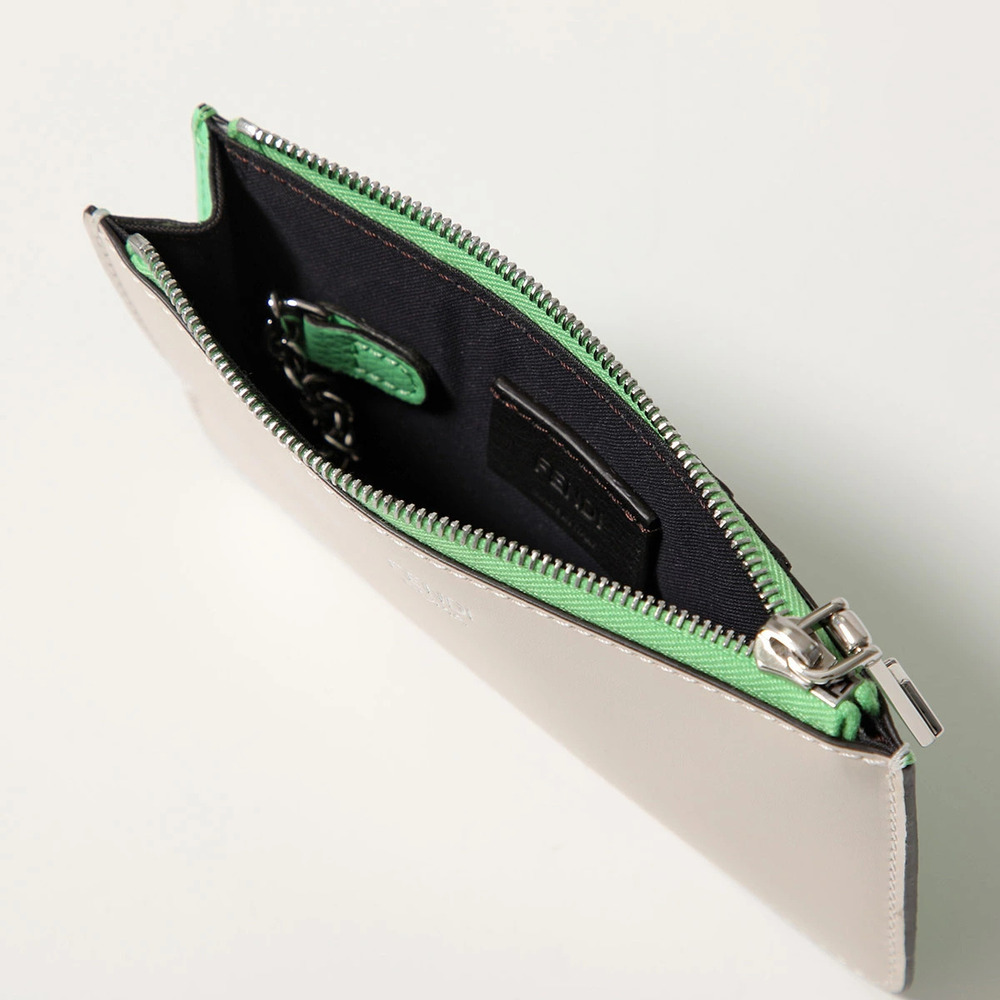 Fendi Fragment Case ALWA Leather Key Card Coin Hook FF Zucca Wallet EDAMAME